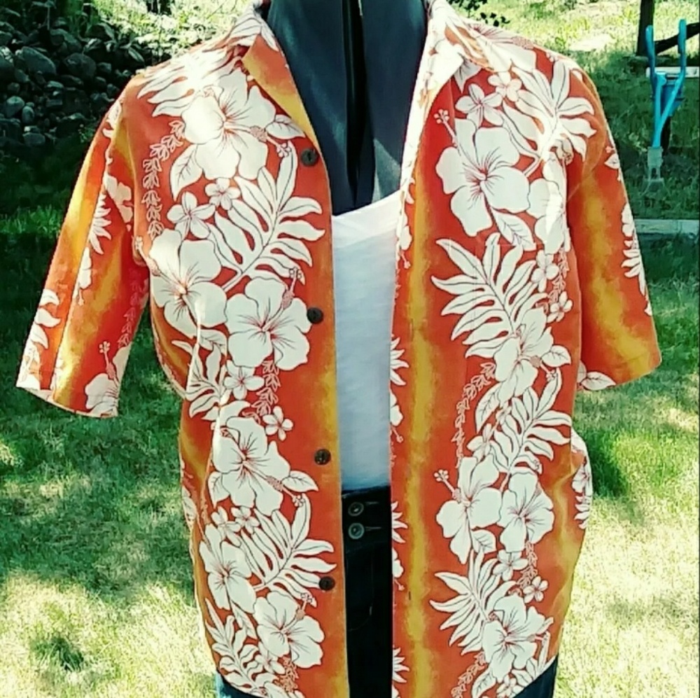Royal Creations Bright Orange Hawaiian Shirt